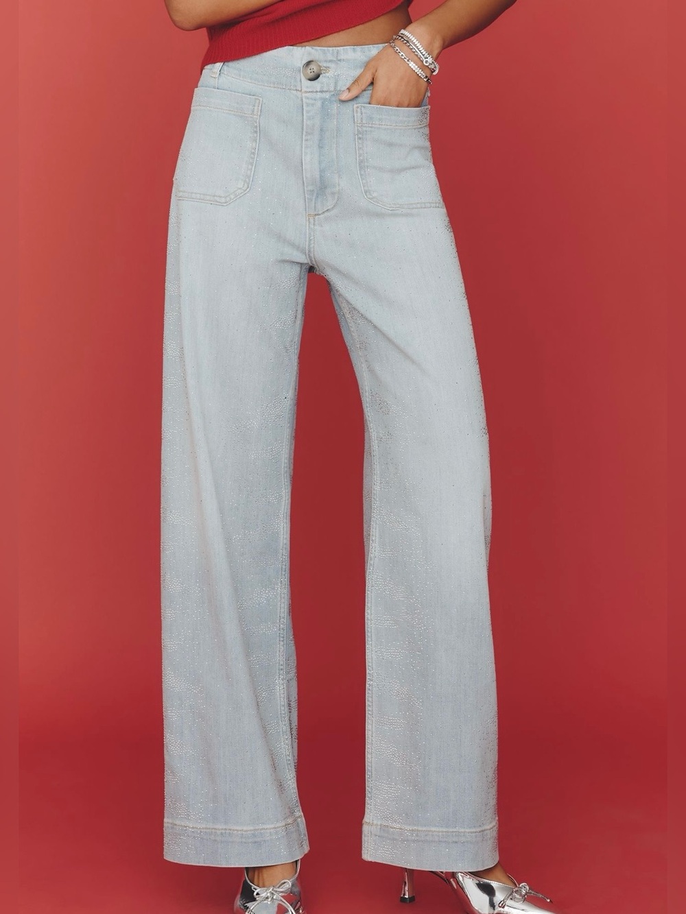 Maeve by Anthropologie THE COLETTE LightDenim Sparkle Edition Sz 26 Full Length